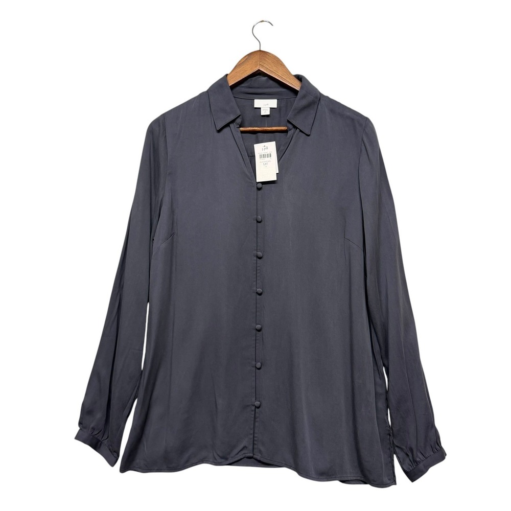 J.Jill Blouse Women MT Black Pearl Tall Modal Rayon Button Front Long Sleeve New